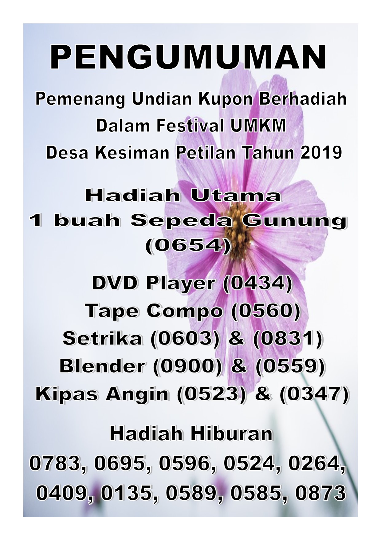 Pengumuman Kupon Undian Festival UMKM Desa Kesiman Petilan